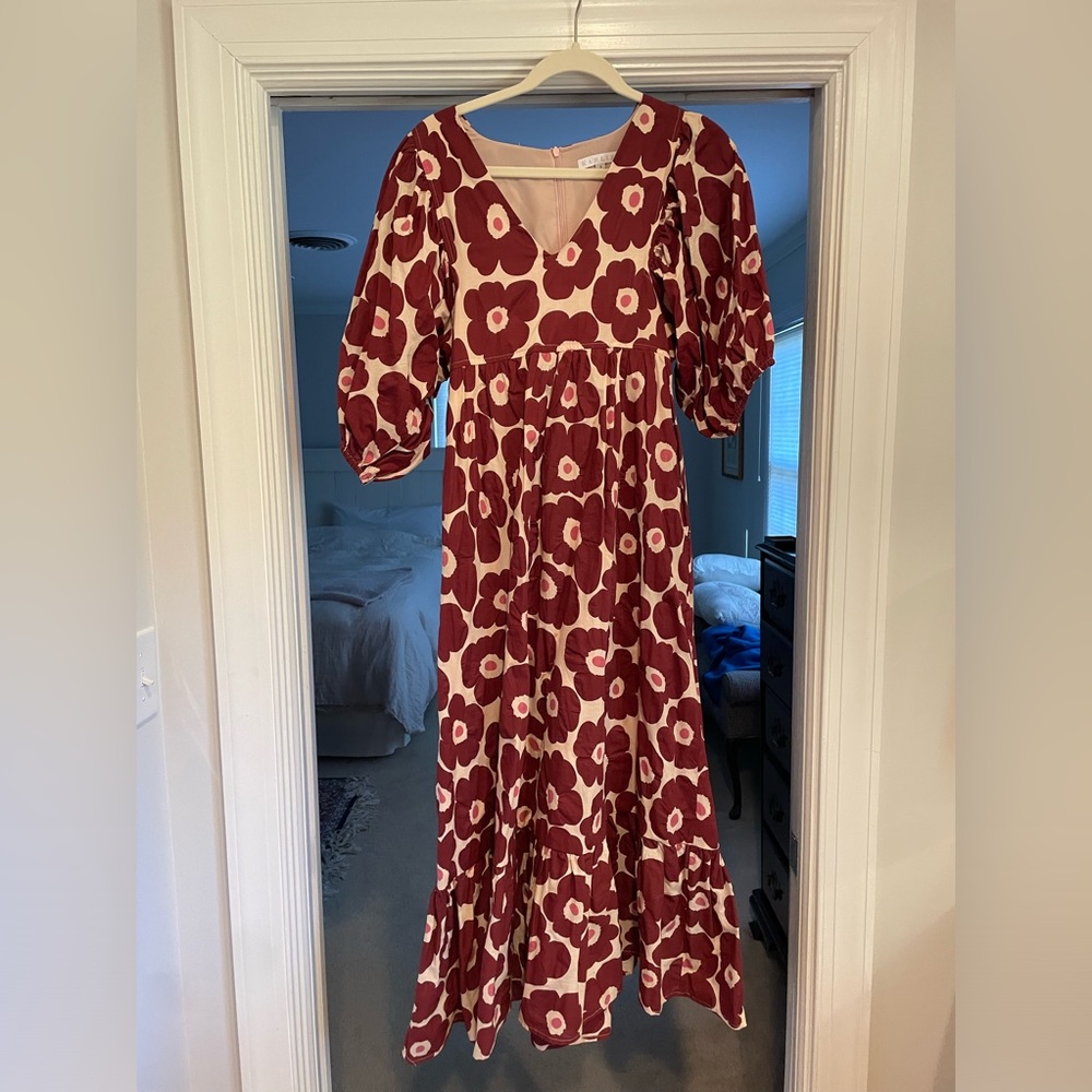 Karlie midi dress with ruffle hem and balloon sleeve